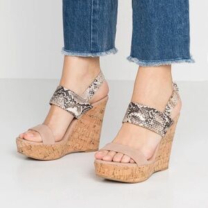 Call It Spring Taupe and Snake Pattern Wedges